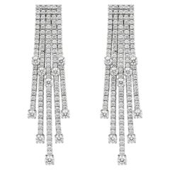 6.60 Carat Five-Row Diamond Station Earrings in 18K White Gold