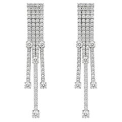 4.01 Carat Three-Row Diamond Station Earrings in 14K White Gold