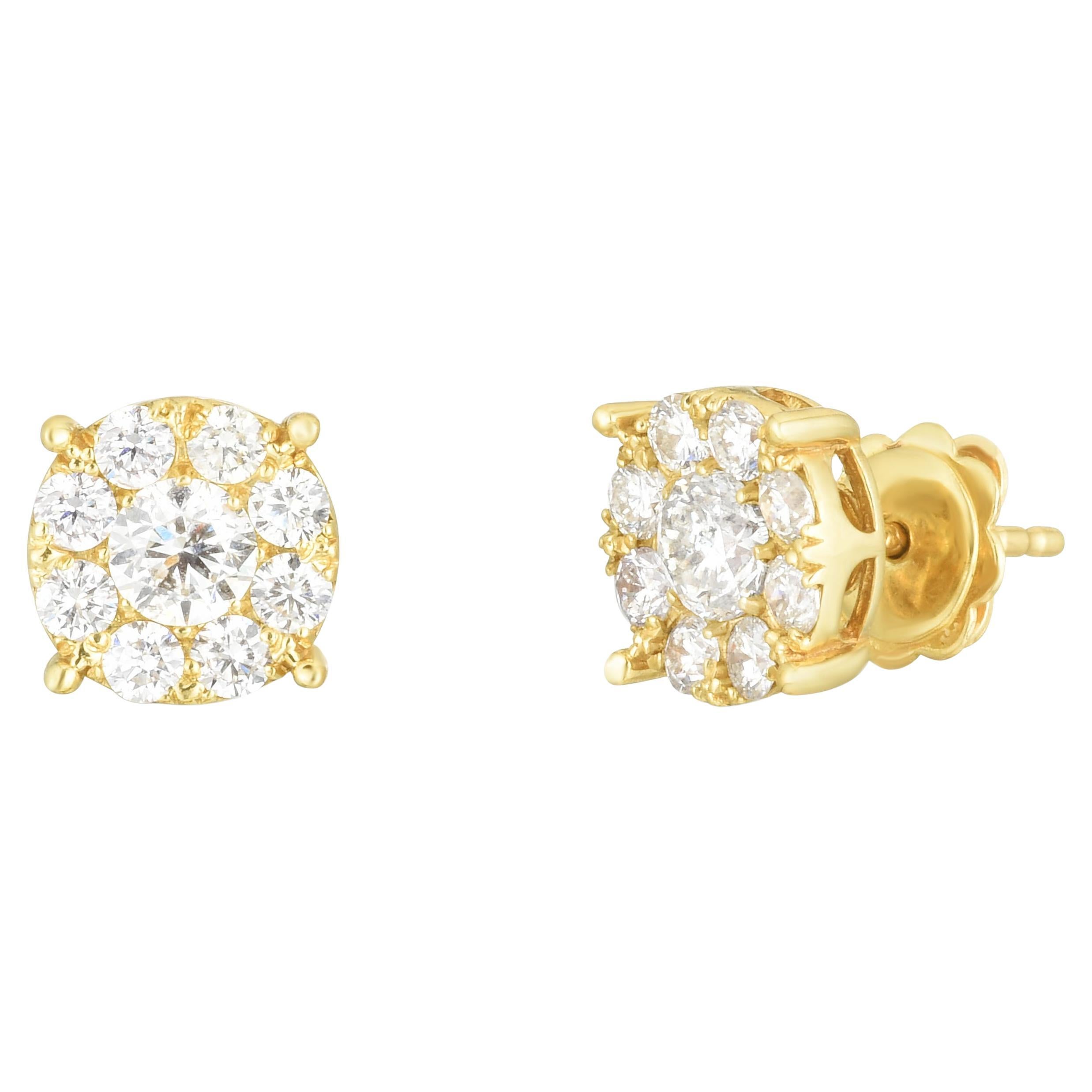 Orecchini con diamanti a illusione da 1,60 carati in oro giallo 14 carati