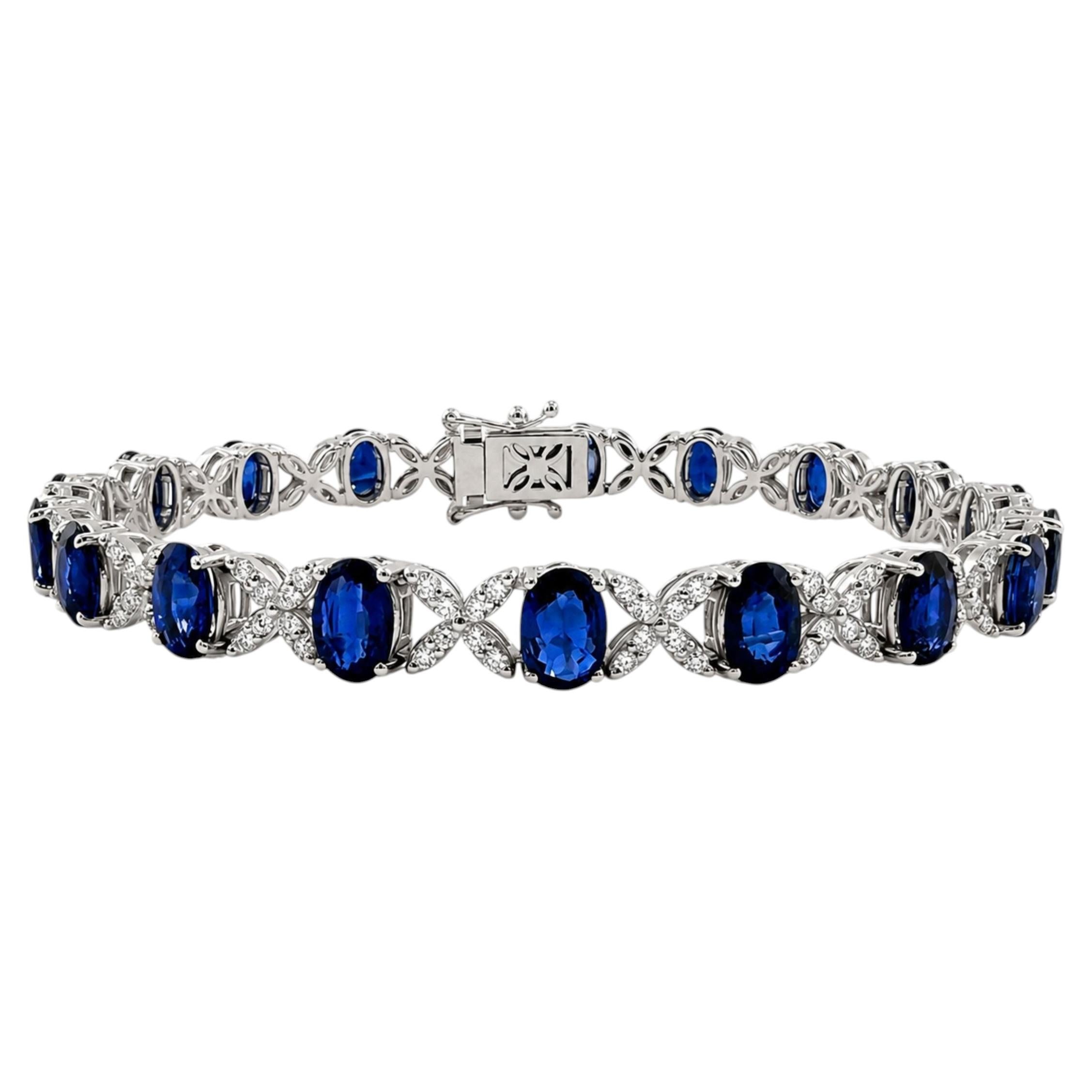 Pulsera de zafiro y diamantes de 10,90 quilates, ovalada y redonda