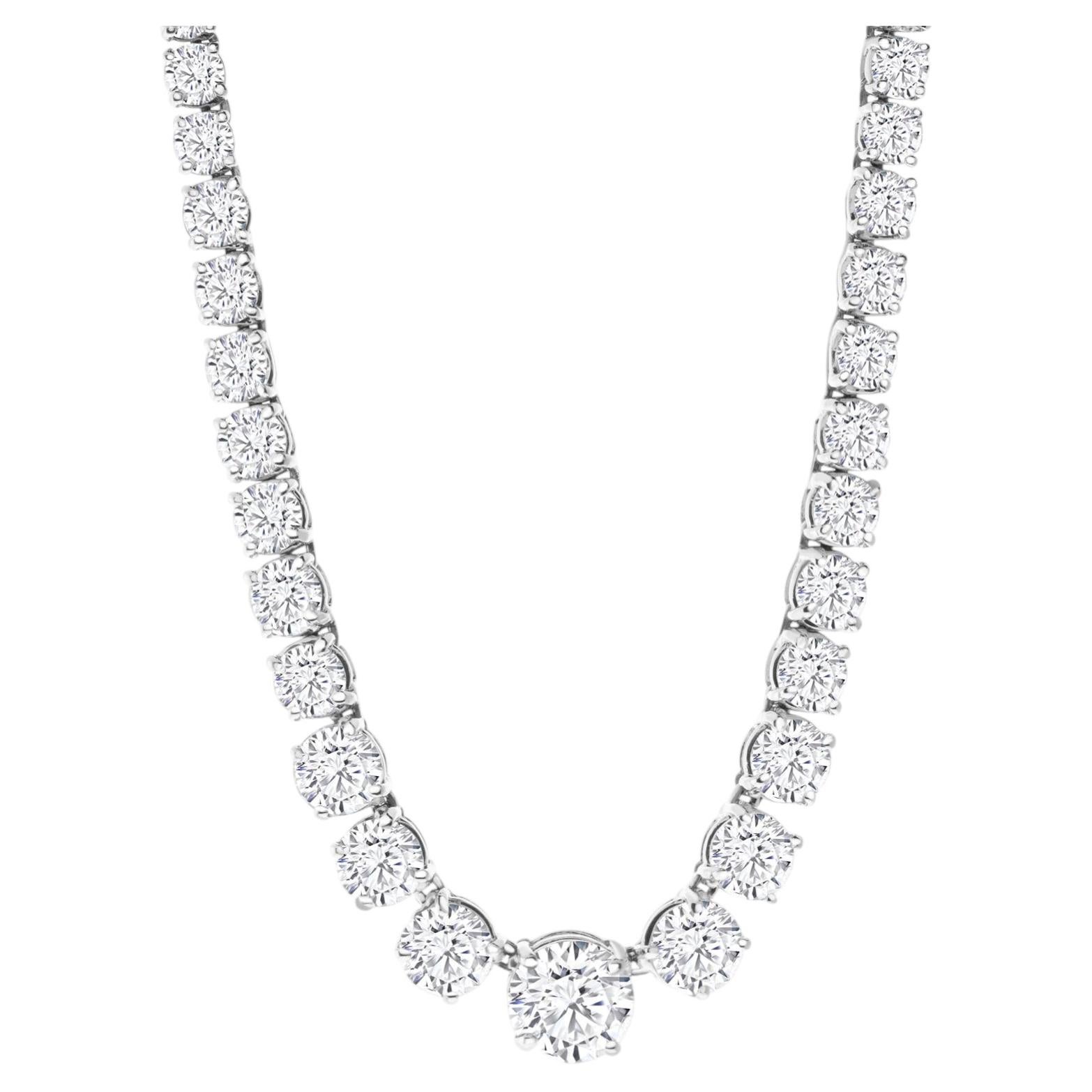 GIA Certified 42 Carat Graduated Tennis Necklace, 3 Carat Center