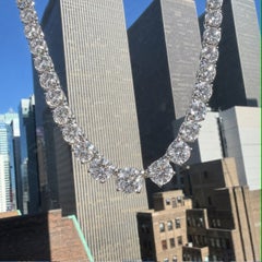 GIA Certified 42 Carat Graduated Tennis Necklace, 3 Carat Center