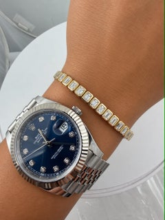 ADA Jewelry Natural Emerald Cut Diamond Bezel Tennis Bracelet, 8 Carats