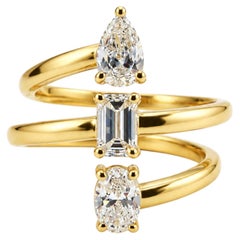 Anello a spirale con 3 pietre, diamanti naturali, 0,75 carati in totale, oro giallo 14K