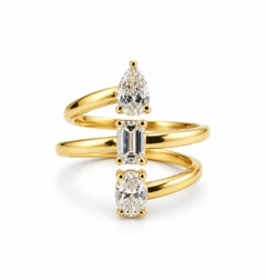 3 Stone Spiral Ring, All Natural Diamonds, 0.75 Carats Total, 14K Yellow Gold