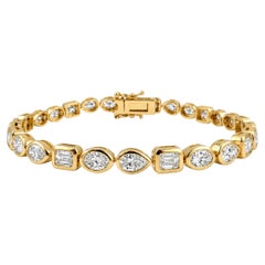 ADA Jewelry Mixed Shape Natural Diamond Bezel Bracelet in 14K Gold, 5.45 Carats