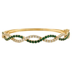 ADA Jewelry Green Emerald Twist Bangle, 14K Yellow Gold, 2.01 Carats