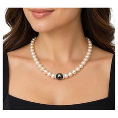 Mikimoto Tahitian and White Pearl Diamond Necklace with White Gold Clasp, 18 Inc