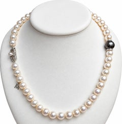 Mikimoto Tahitian and White Pearl Diamond Necklace with White Gold Clasp, 18 Inc