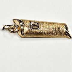 14K Yellow Gold Mezuzah Pendant, Textured and Polished Finish, Hollow, Unisex