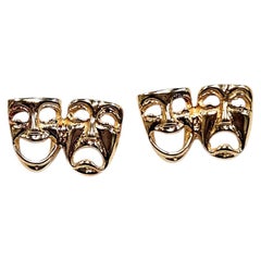 14 Karat Yellow Gold Comedy & Tragedy Mask Stud Earrings