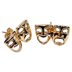 14 Karat Yellow Gold Comedy & Tragedy Mask Stud Earrings