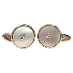 Vintage Mother-of-Pearl 8K Yellow Gold Button Style Cufflinks