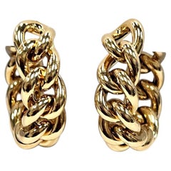 Italian 18K Yellow Gold Large Curb Link Hoop Earrings, Left and Right Sided