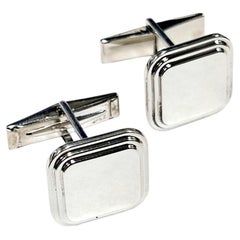 Sterling Silver Stepped Rounded Square Cufflinks, New, Made in USA