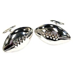 Sterling Silver Three-Dimensional Football Cufflinks, High Polish, Made in USA