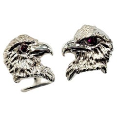 Sterling Silver Eagle Cufflinks with Ruby Eyes, Left and Right Sided, Made in US