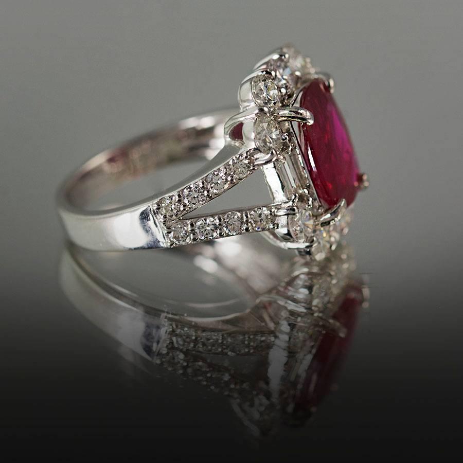 Art Deco No Heat GIA Cert Ruby Diamond Platinum Ring 