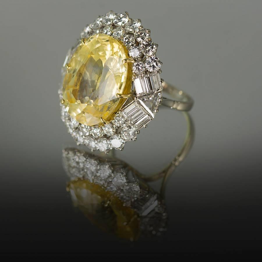 Modern No Heat Yellow Sapphire Diamond Platinum Ring