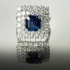 Natural Color Sapphire Diamond Platinum Ring