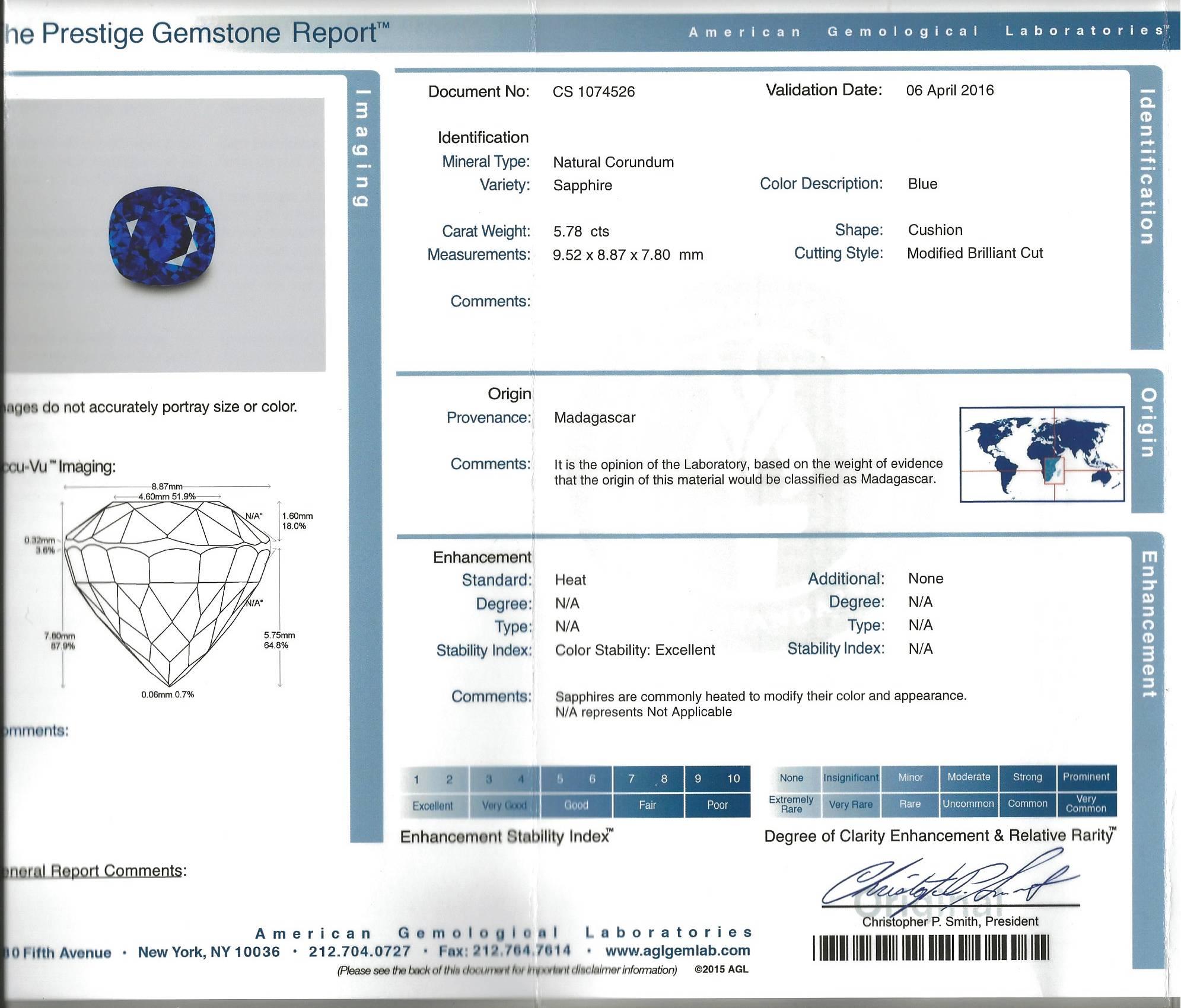 5.78 Carat Sapphire Platinum Ring In Excellent Condition For Sale In Sarasota, FL