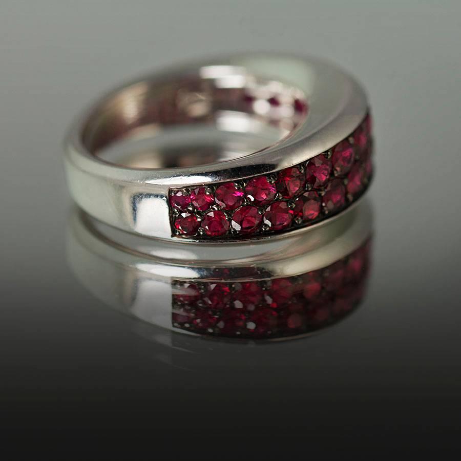 18k White Gold Ring by Mauboussin of Paris containing 1.98 carats of fine round natural rubies..