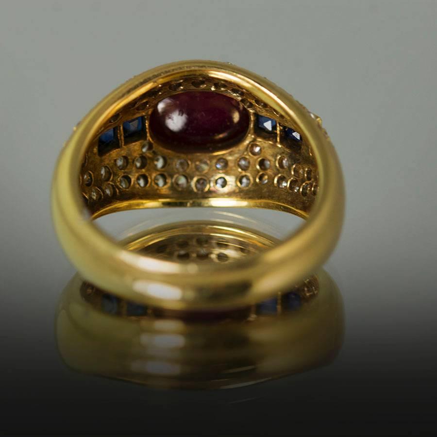 Women's or Men's Ruby Sapphire Diamond Gold Ring
