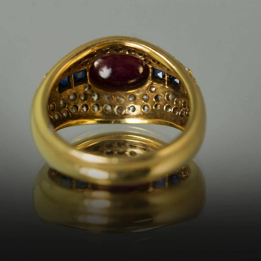 Women's or Men's Ruby Sapphire Diamond Gold Ring For Sale