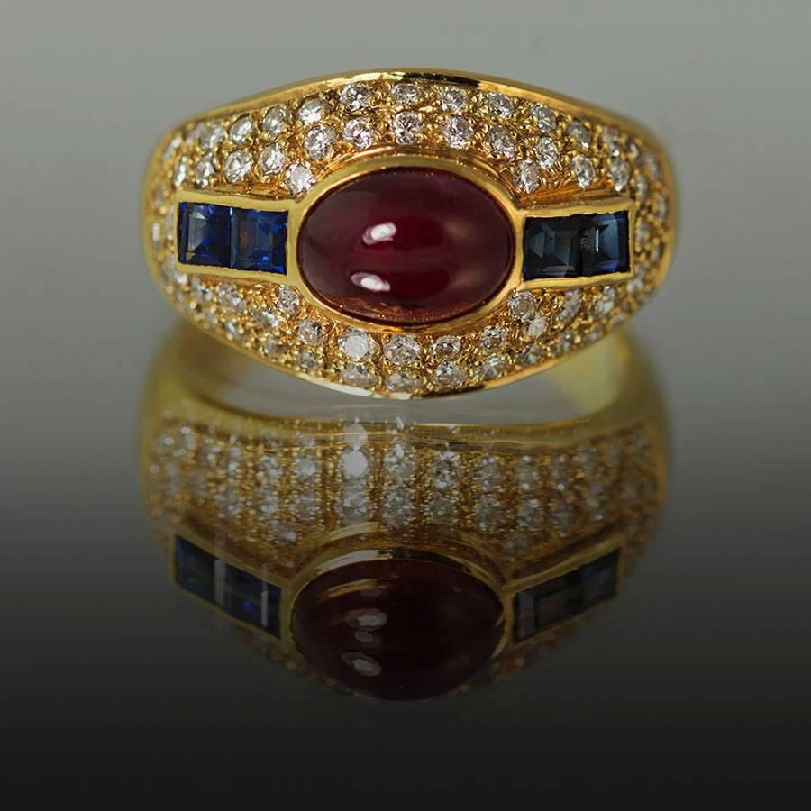 Ruby Sapphire Diamond Gold Ring In Excellent Condition For Sale In Sarasota, FL