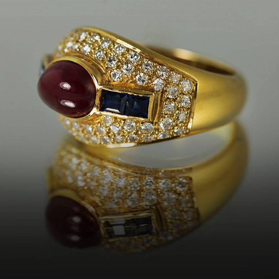 Modern Ruby Sapphire Diamond Gold Ring For Sale