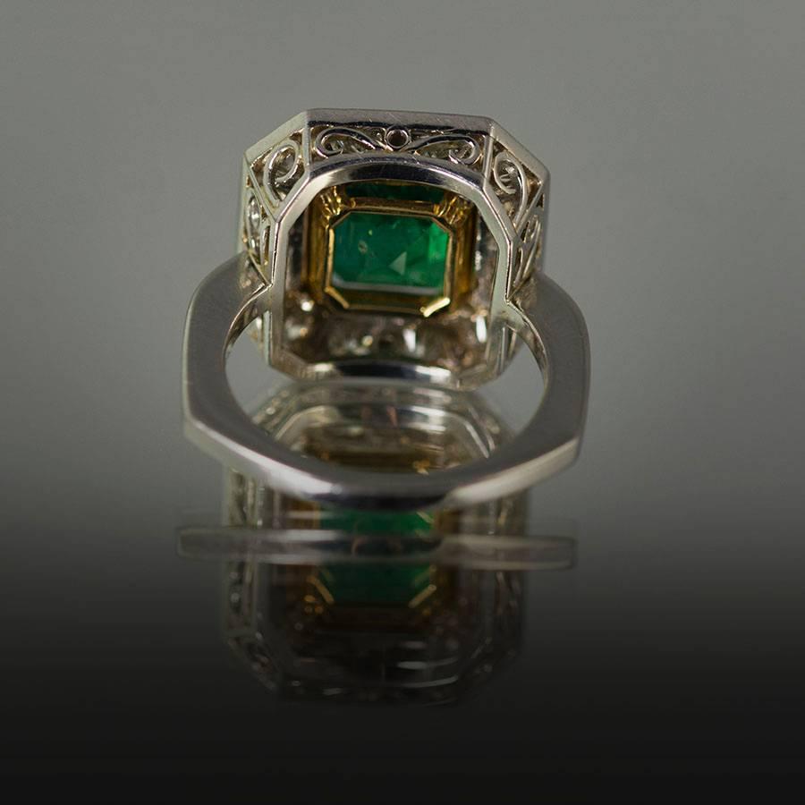 Keith Davis Emerald Diamond Platinum Ring In Excellent Condition For Sale In Sarasota, FL