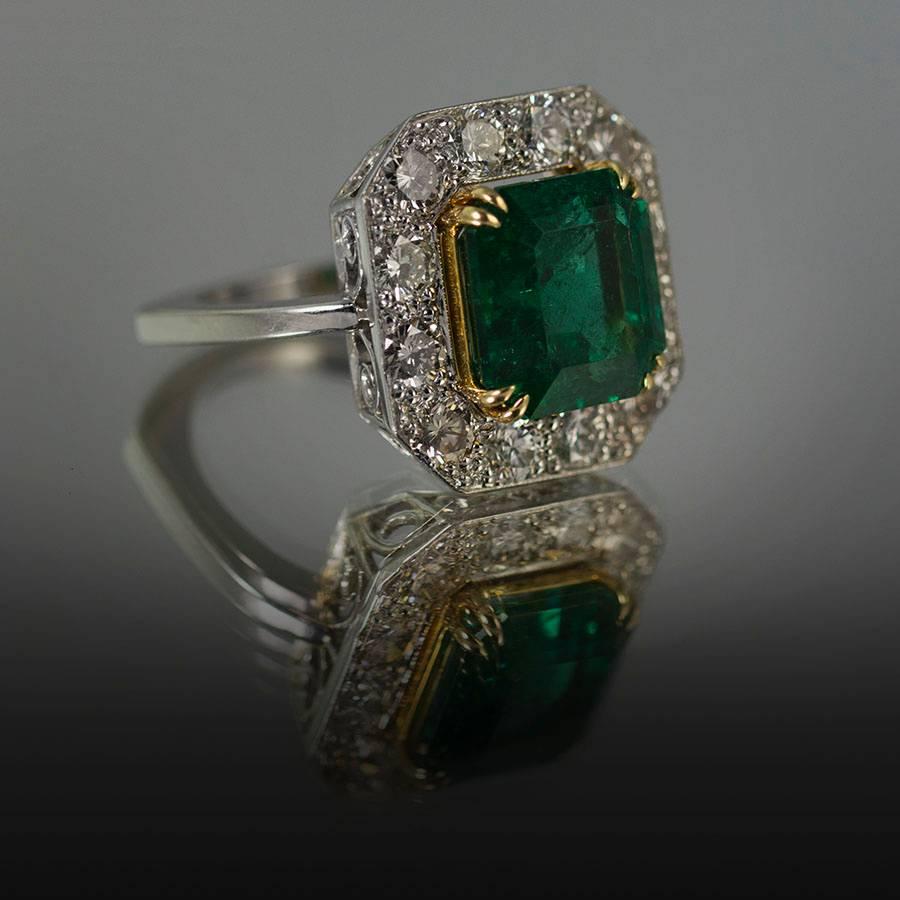 Emerald Cut Keith Davis Emerald Diamond Platinum Ring For Sale