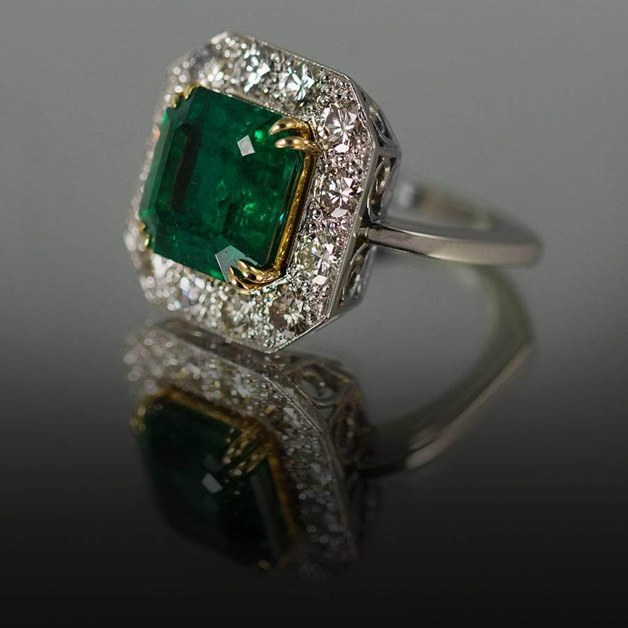Modern Keith Davis Emerald Diamond Platinum Ring For Sale