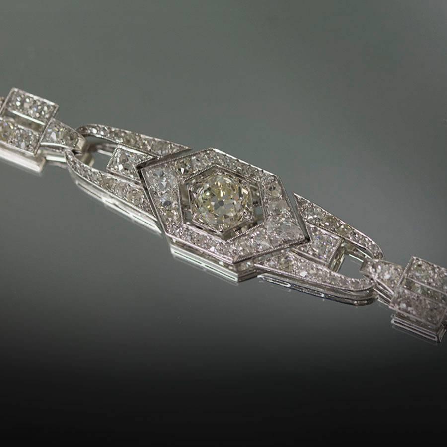 Women's or Men's Art Deco Diamond Platinum Bracelet For Sale