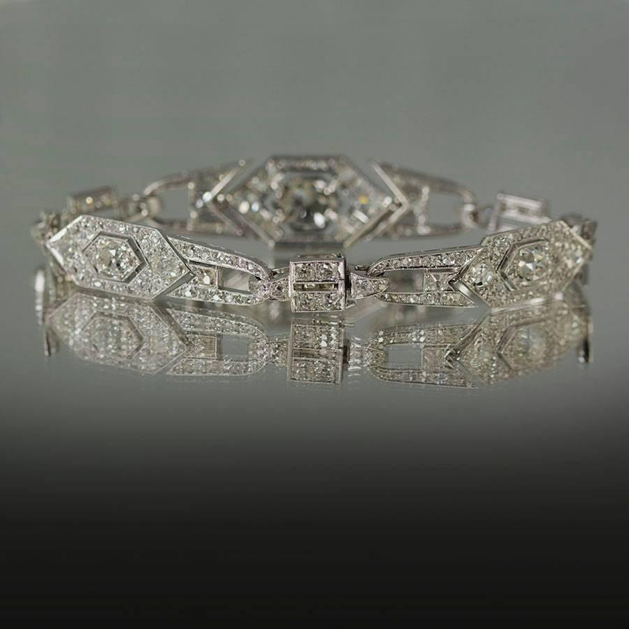 Art Deco Diamant-Platin-Armband für Damen oder Herren im Angebot