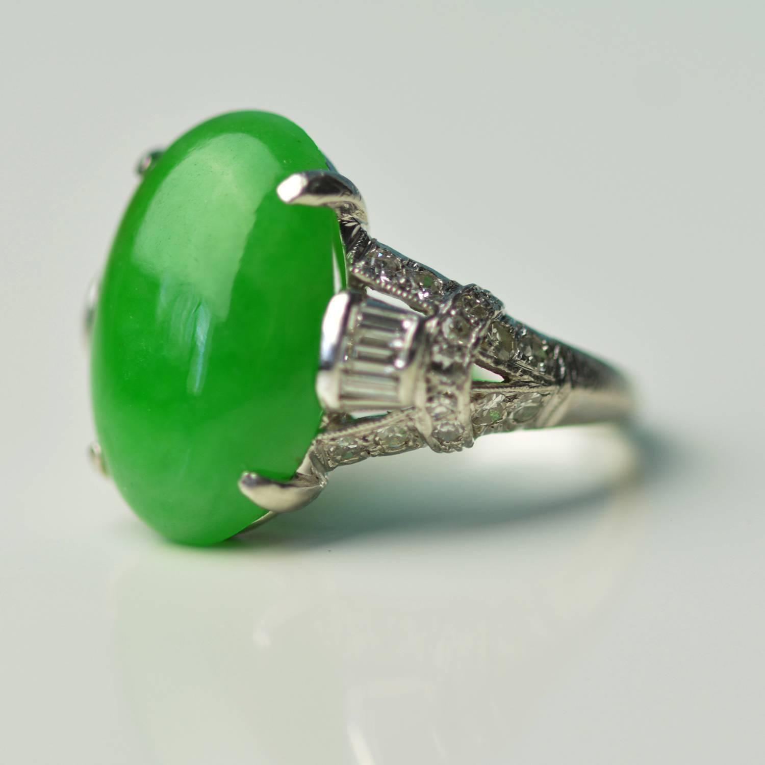 Antique Imperial Jade Platinum Ring For Sale at 1stdibs