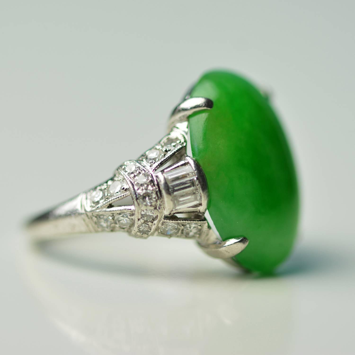 Antique Imperial Jade Platinum Ring For Sale at 1stdibs