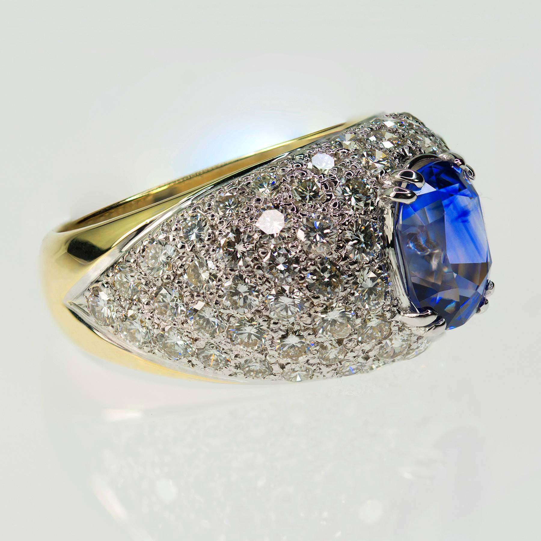 Keith Davis Sapphire Pave Diamond Gold Ring In Excellent Condition For Sale In Sarasota, FL