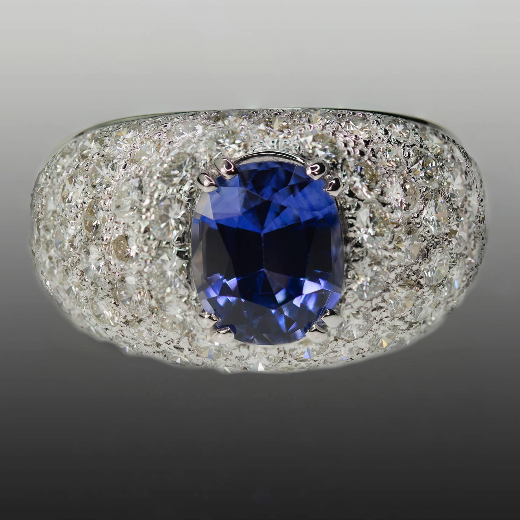 Oval Cut Keith Davis Sapphire Pave Diamond Gold Ring For Sale