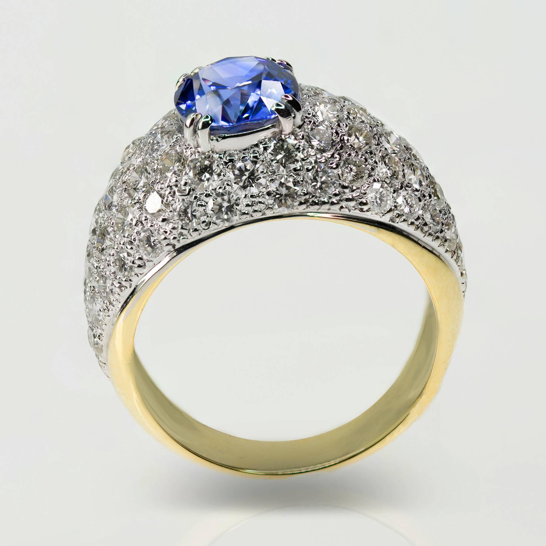 Women's or Men's Keith Davis Sapphire Pave Diamond Gold Ring For Sale