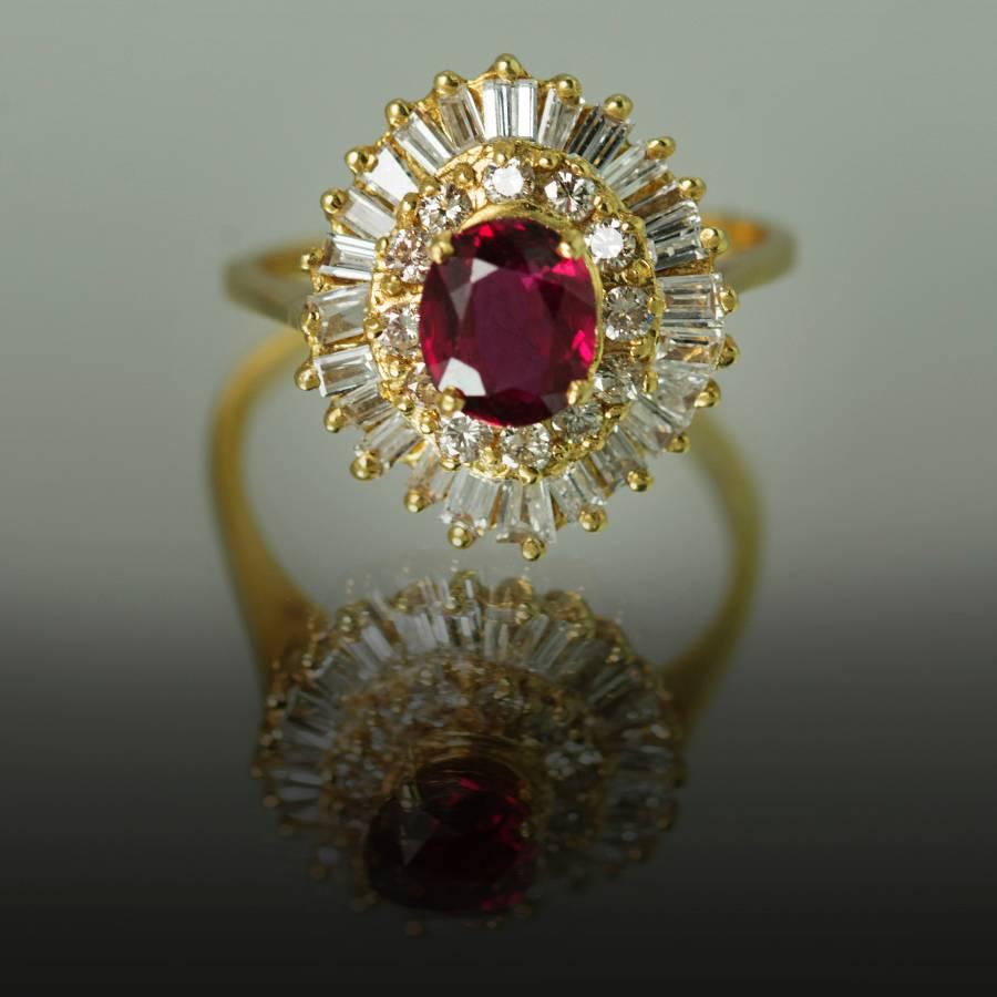 Ruby Diamond Gold Ballerina Ring In Excellent Condition In Sarasota, FL