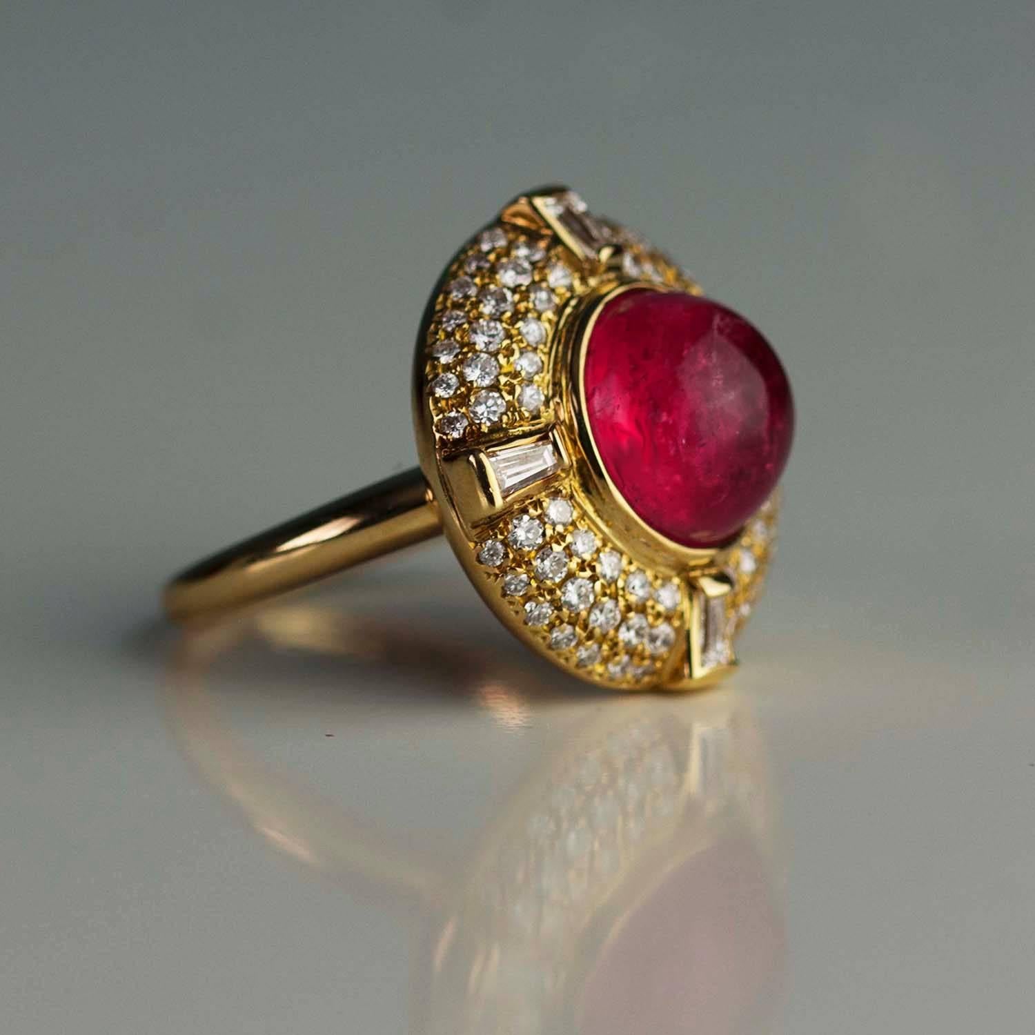 Pink Tourmaline Diamond Gold Ring In Excellent Condition In Sarasota, FL