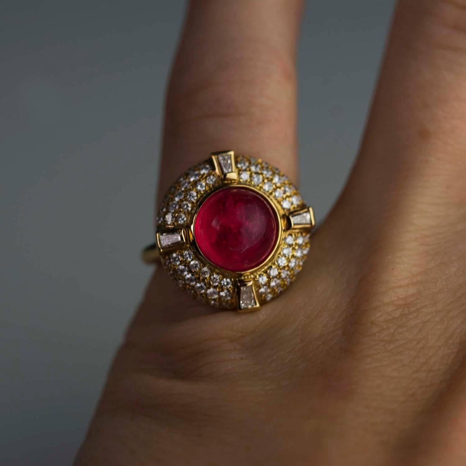 Women's or Men's Pink Tourmaline Diamond Gold Ring