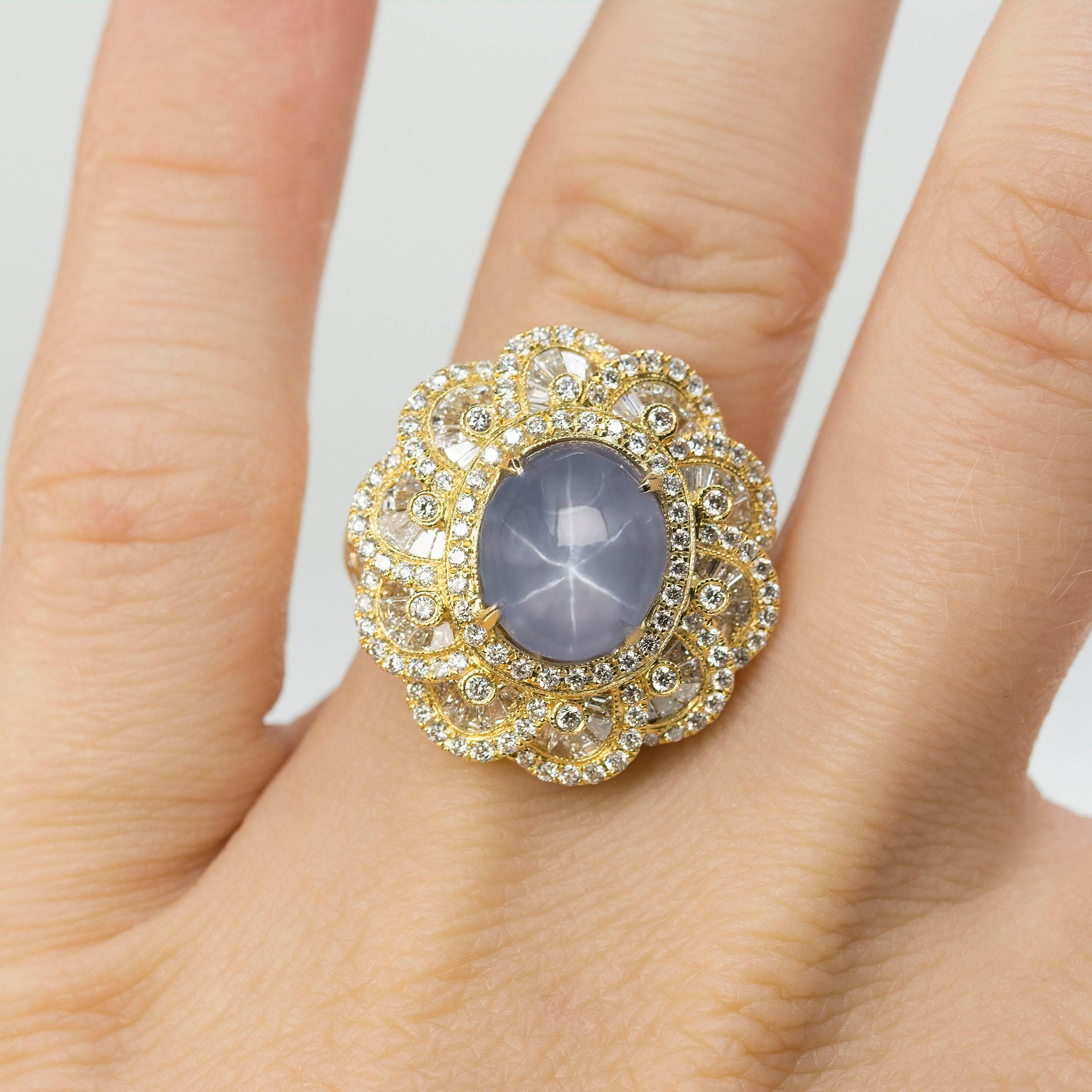 Star Sapphire diamond Gold Ring In Excellent Condition In Sarasota, FL