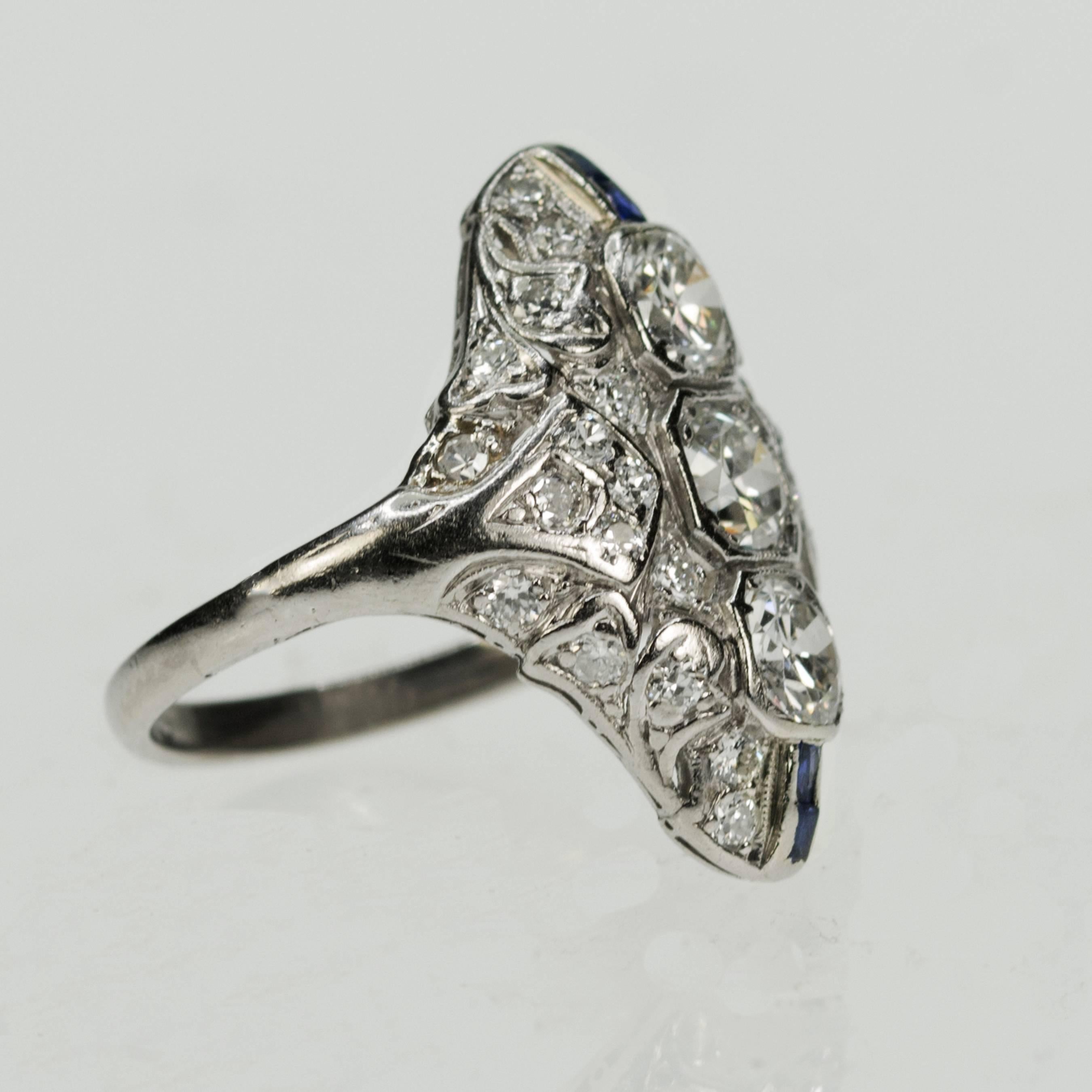 Old European Cut Art Deco Platinum Ring For Sale