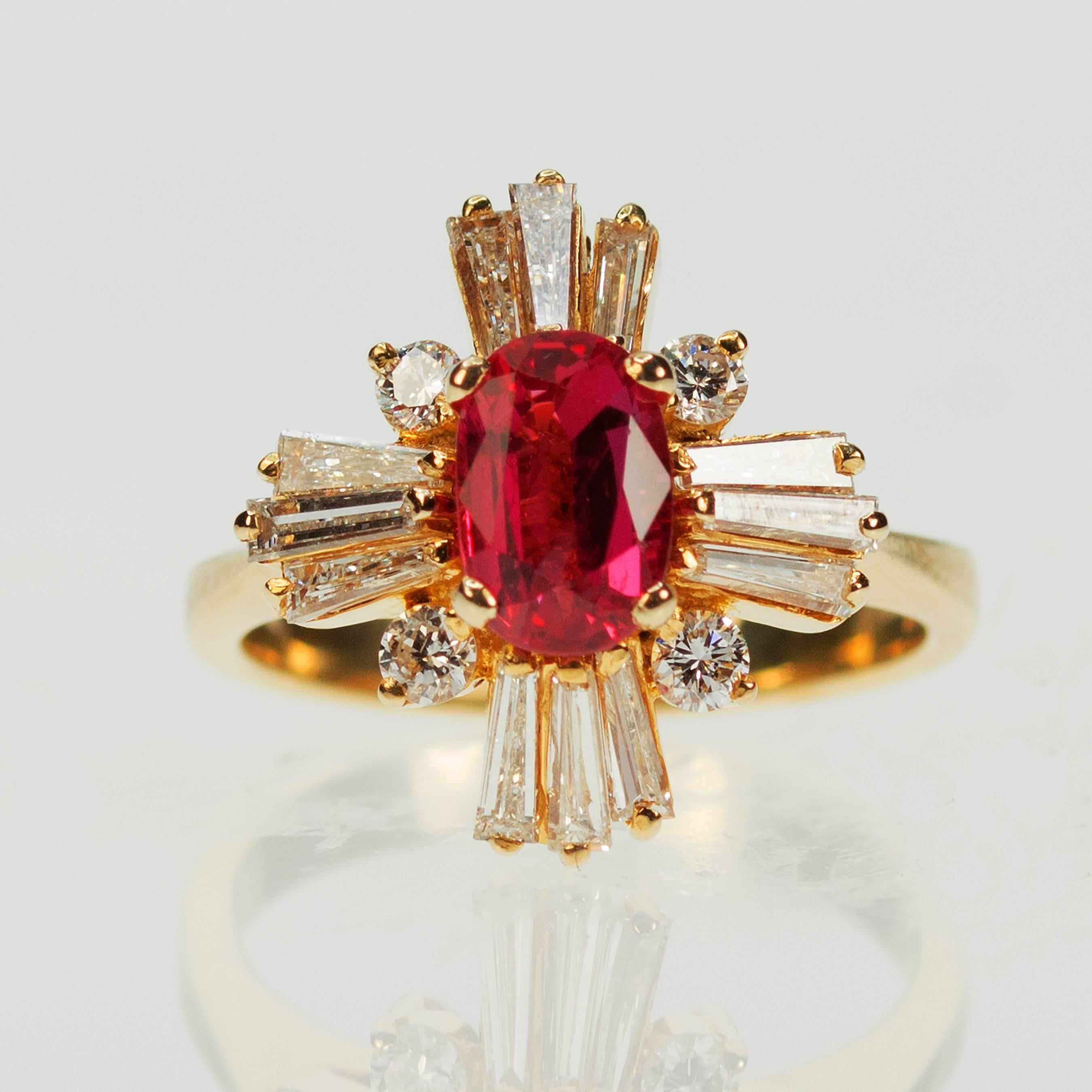Baguette Cut Ruby Gold Ring For Sale