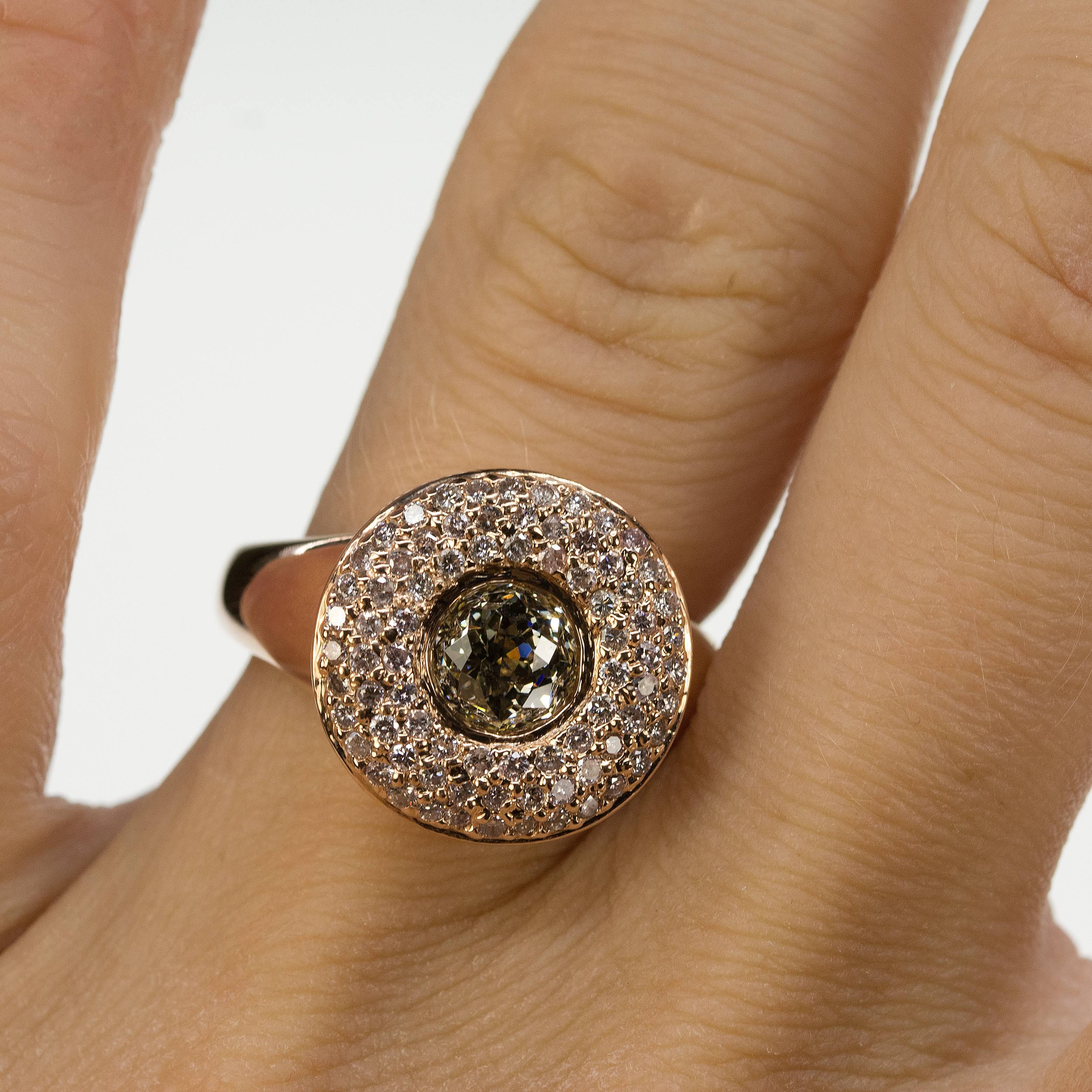 da uomo o donna Anello con bottone in oro rosa Diamond in vendita
