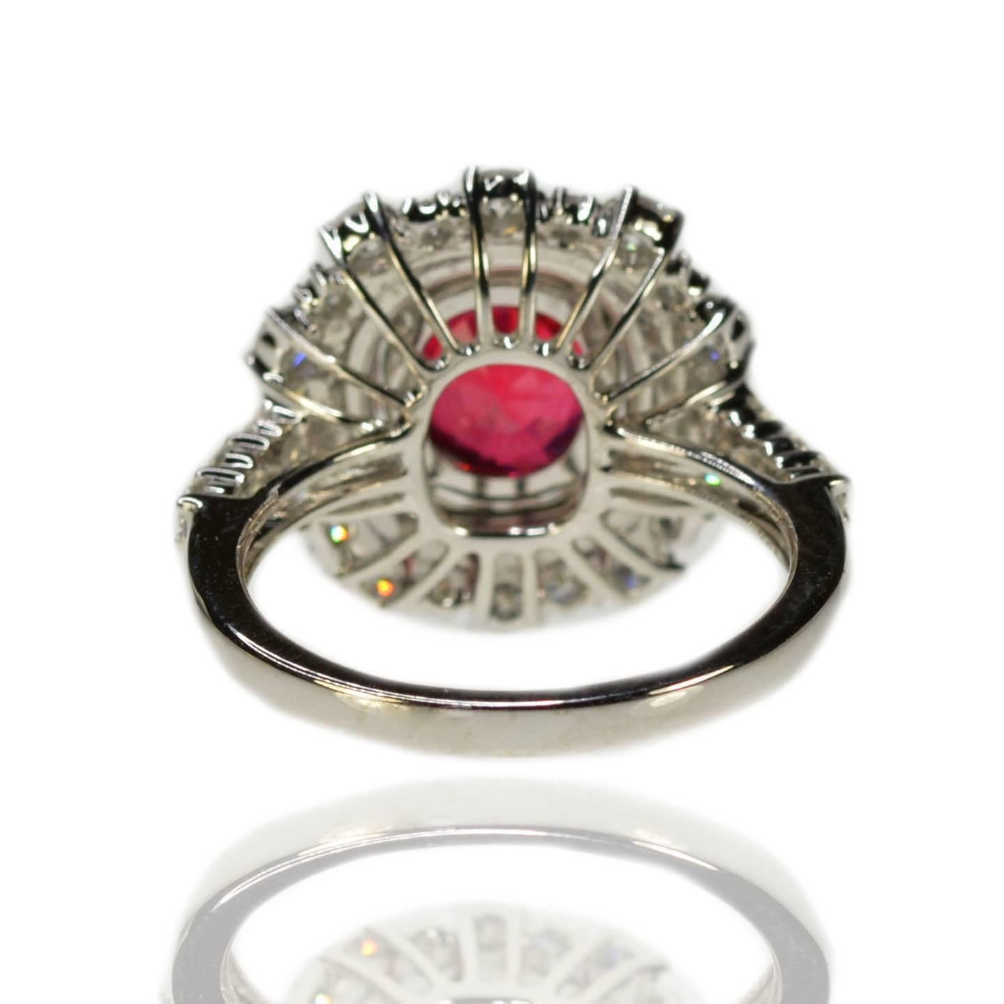 Women's or Men's 3.55 Carat AGL Certified No Heat Ruby Diamond Gold Ring For Sale