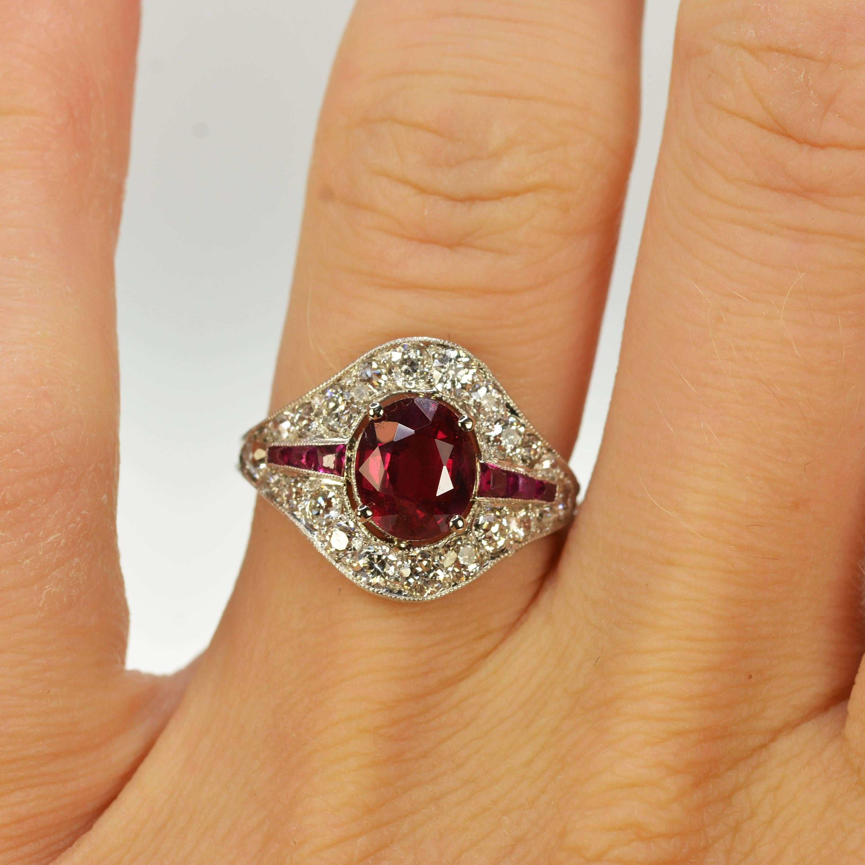 Women's or Men's Art Deco Burma Ruby Platinum Ring