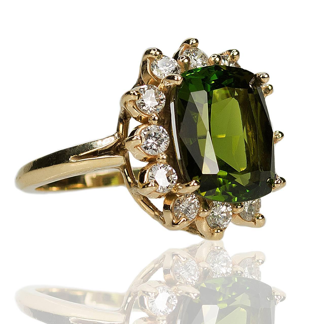 Tourmaline Diamond Cluster Earring Ring Suite In Excellent Condition In Sarasota, FL